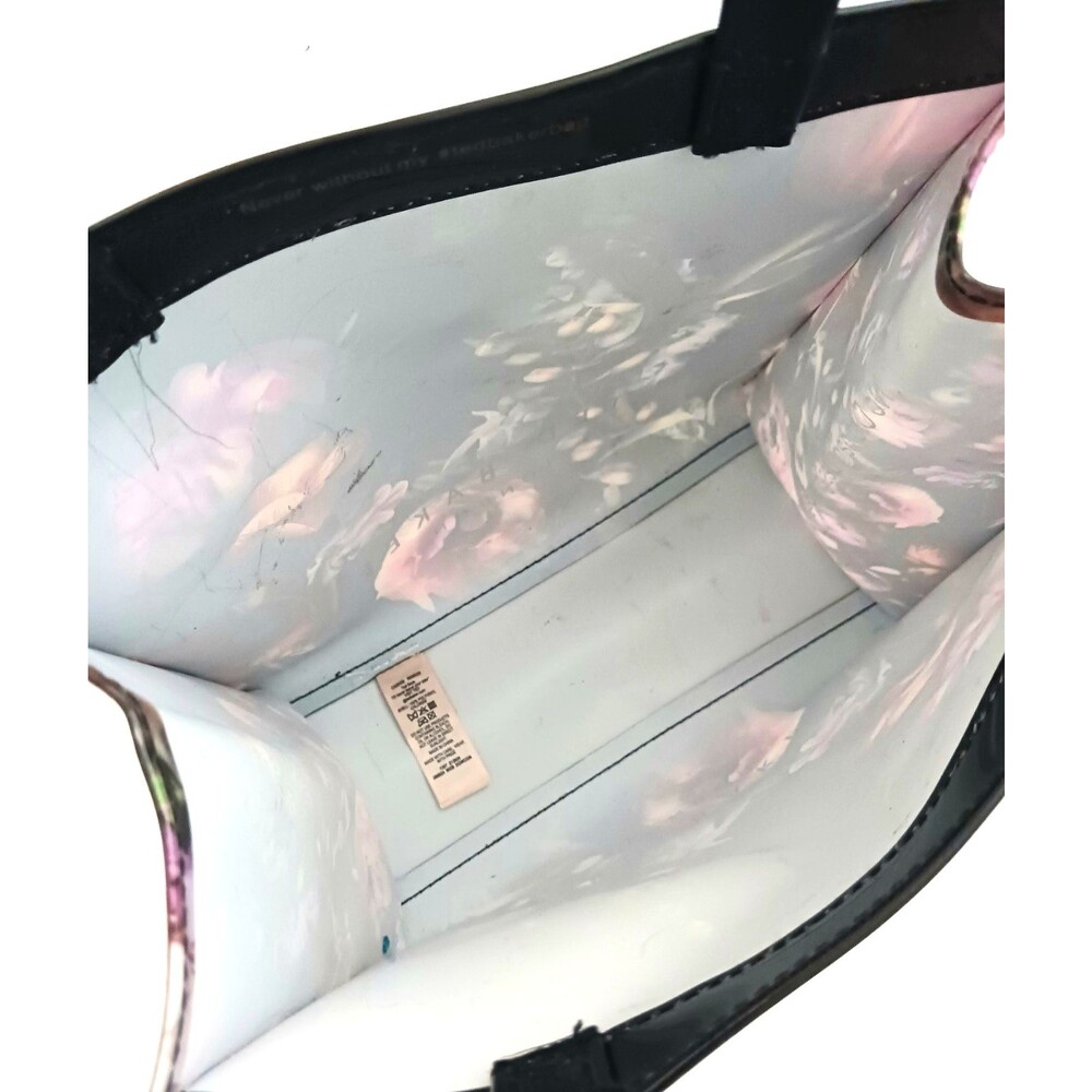 Ted Baker London Small Tote Bag Blk Floral Print Glossy PVC 10X4X9 - Picture 10 of 13